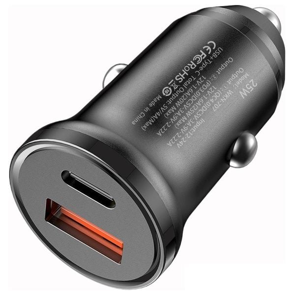 30W Car Charger WKN-707 | Dual Port PD + QC 4.0 Fast Charging | USB-A + USB-C Car Charger for iPhone Samsung