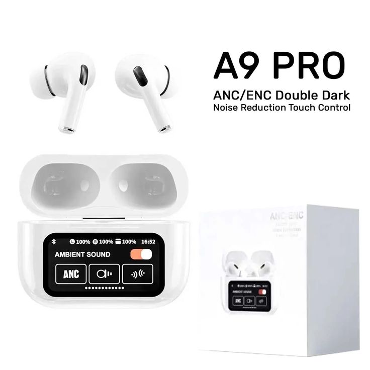 A9 PRO ANC Earbuds with Smart Touch Display | ANC/ENC | 30H Battery | Bluetooth 5.3 | 1 Year Warranty