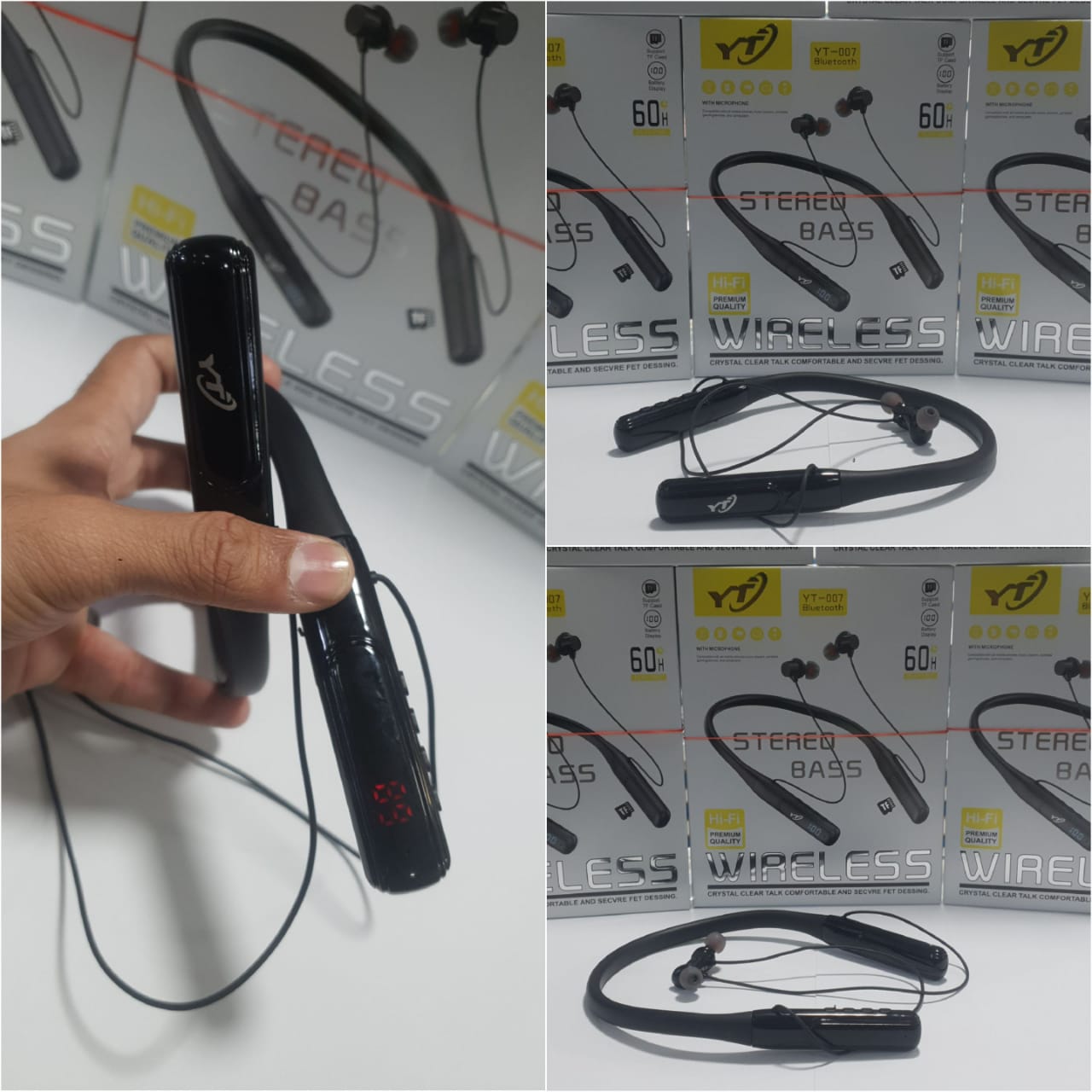YT-007 Wireless Bluetooth Neckband | 60H Battery + Digital Display + TF Card + Mic