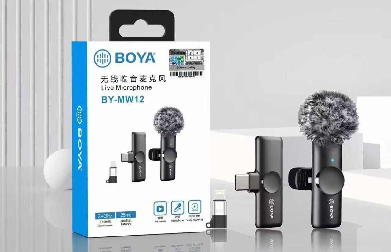 BOYA BY-MW12 Wireless Lavalier Microphone | Plug & Play Mic for iPhone & Android Type-C | Noise Cancellation